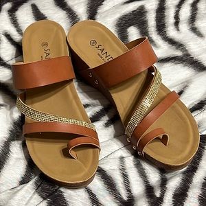 NEW SANDRA Brown & Gold wedge sandals Size 38 / 7